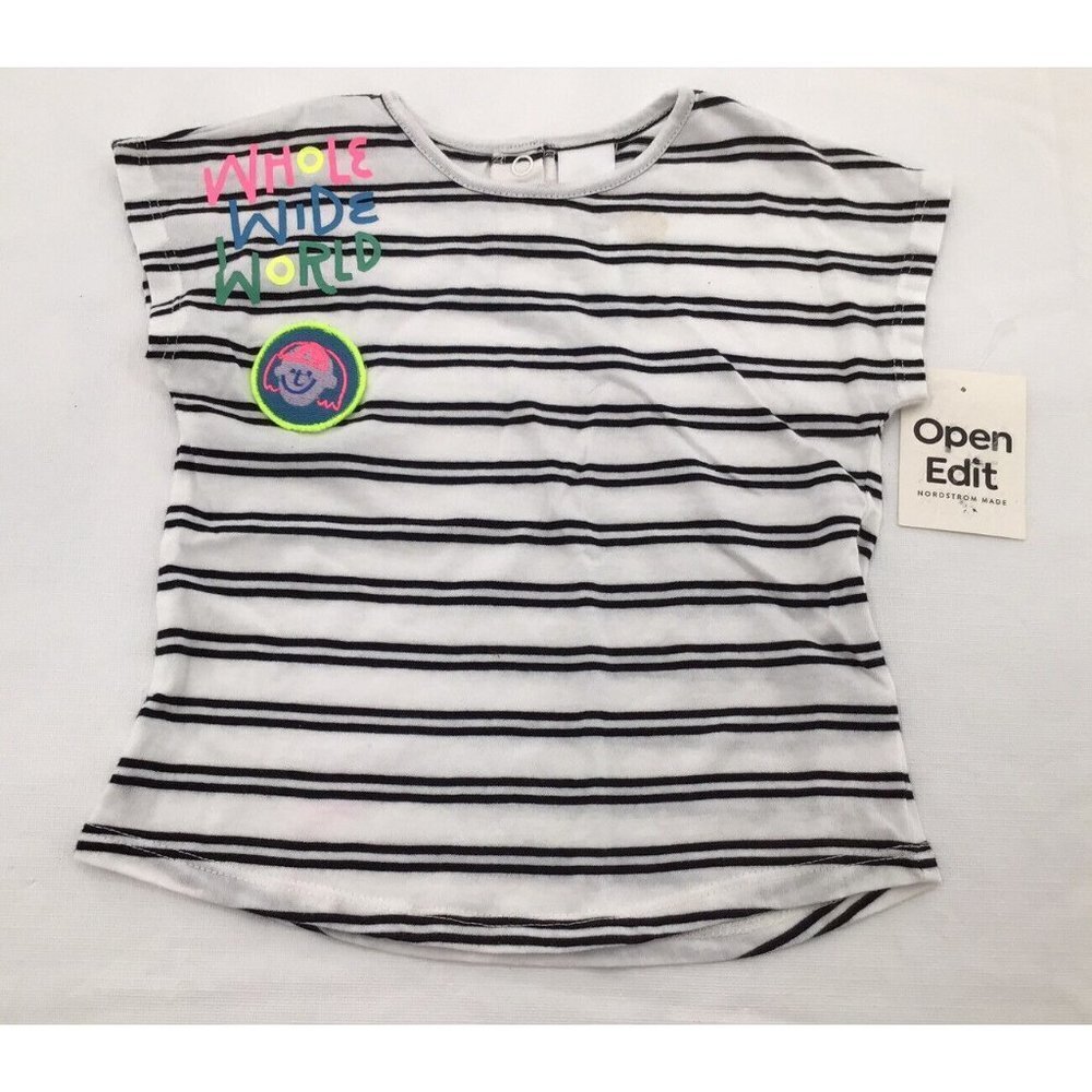 Open Edit Baby Girl Size 18mo Black White Stripe T-shirt Whole Wide World
